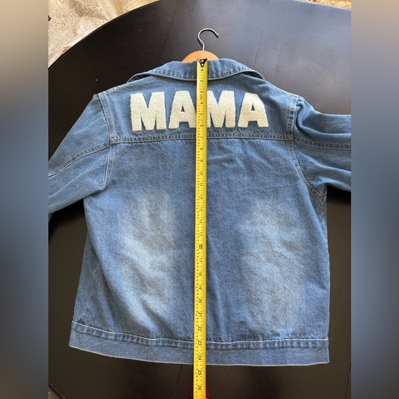 Women's Blue Denim Momcore Jacket with “Mama” Chenille Varsity Letters, Sz M - Picture 11 of 12
